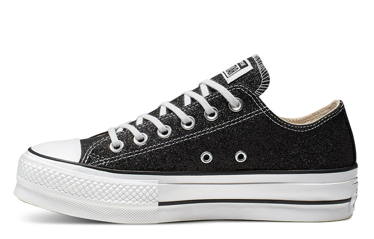 (WMNS) Converse Chuck Taylor All Star Lift Glitter Low Top Thick Sole 'Black White' 566282C