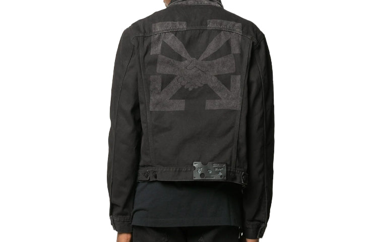 Off-White Arrows Logo Printed Denim Jacket Men Black OMYE054F20DEN0021007