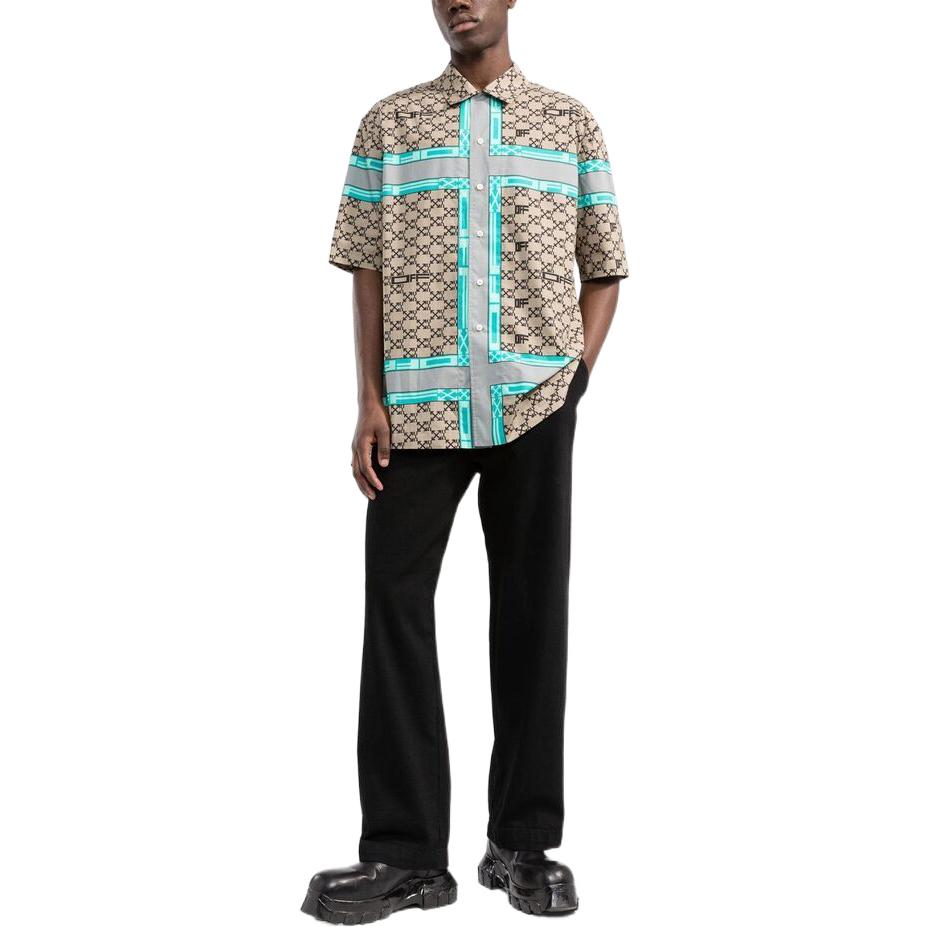 Men's Off-White SS22 Arrow Logo Printing Short Sleeve Shirt Beige OMGA196S22FAB0046210