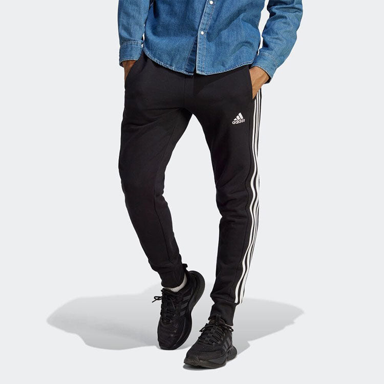 adidas Essentials French Terry Tapered Cuff 3-Stripes Pants 'Black' HA4337