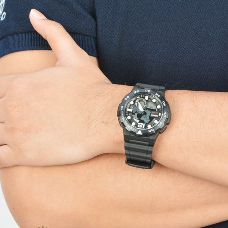 CASIO Outdoor Sports Multi-function Waterproof Mens Black Analog AEQ-100W-1AVDF