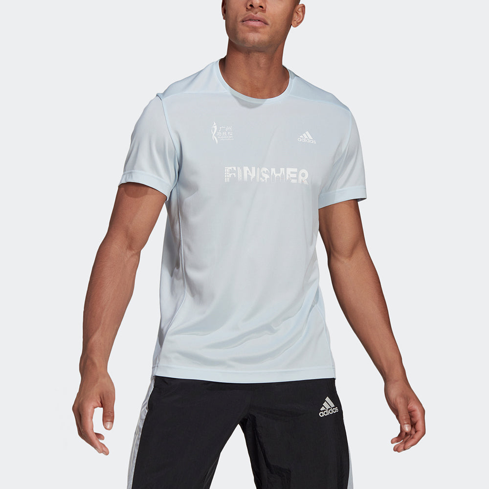 adidas Gzm Finisher Tm Marathon Running Sports Splicing Breathable Round Neck Short Sleeve Light Blue GV1323