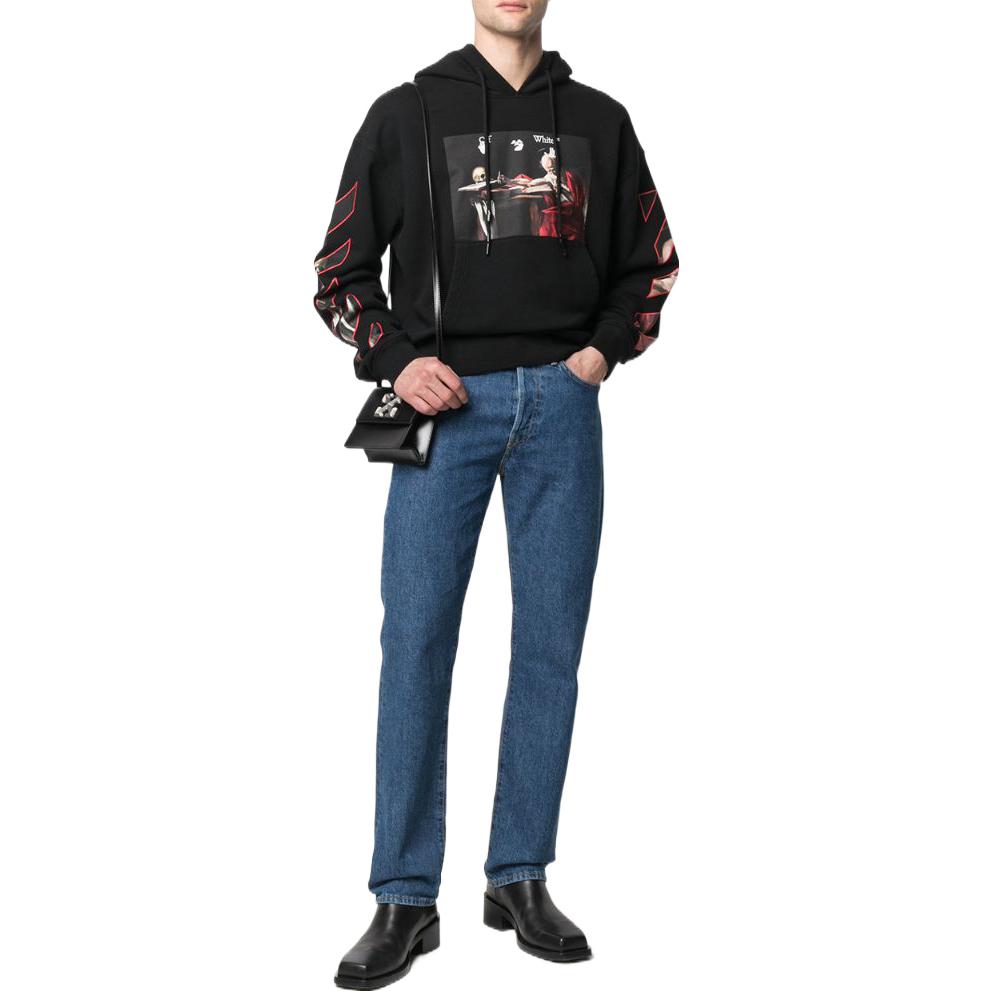Men's Off-White SS22 Pattern Printing Hooded Long Sleeves Loose Fit Black OMBB037R21FLE00210251025