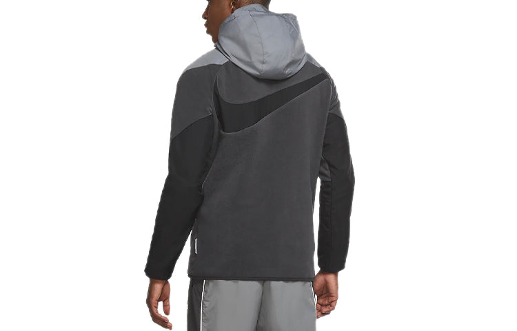 Nike Back Large Logo Splicing Zipper Sports Hooded Jacket Gray CT2511-084