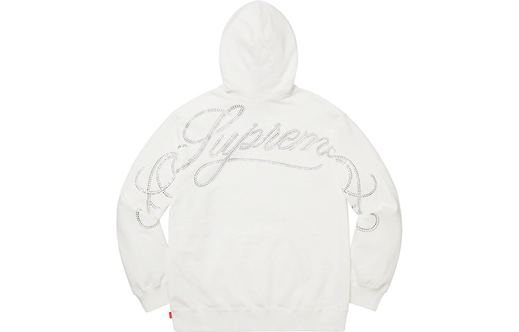 Supreme FW19 Week 12 Rhinestone Script Hooded Sweatshirt White SUP-FW19-1013