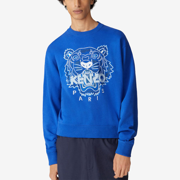 Men's KENZO Tiger Embroidered Pattern Round Neck Pullover Royal blue FB55SW1104XA-71