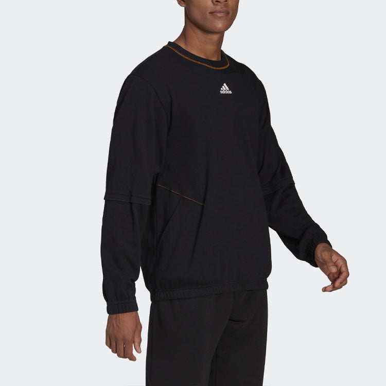 Men's adidas Solid Color Printing logo Long Sleeves Round Neck Black H67000