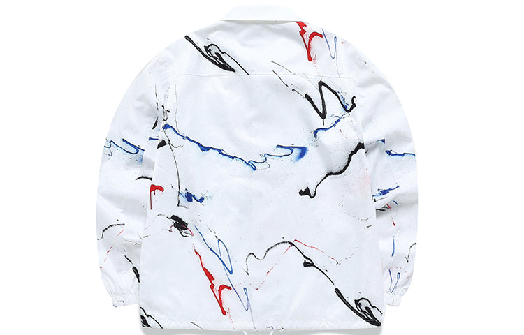Men's FILA FUSION x FUTURA Crossover Splash Ink Full Print Casual Coach Loose Jacket White T11M138701F-WT