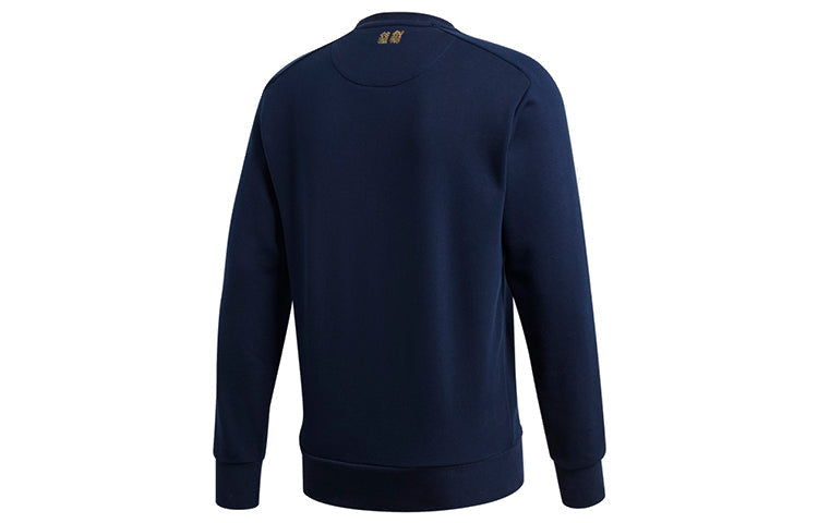 adidas real Madrid Embroidered Pattern Round Neck Pullover Long Sleeves Blue FI4831
