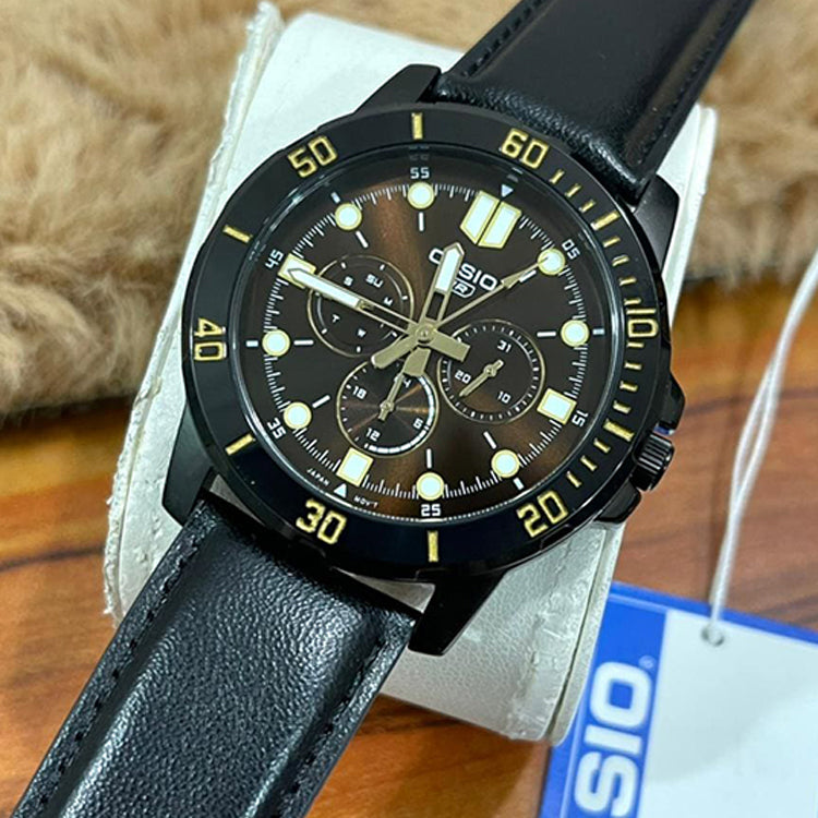 Casio Dress Classic Minimalistic Analog Watch 'Black Burgundy Gold' MTP-VD300BL-5E