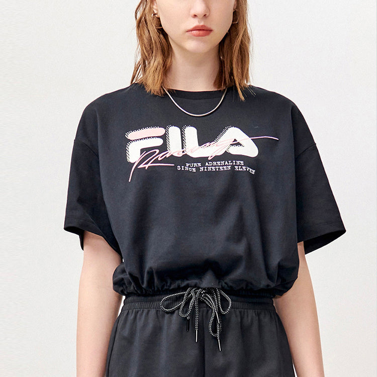 (WMNS) FILA FUSION SS21 Knit Sports Short Sleeve Black T11W123110F-BK