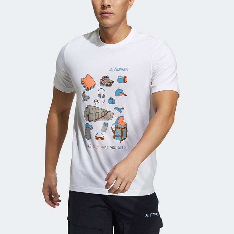 Men's adidas Bao Gfx Ss Tee Outdoor Sports Cartoon Printing Round Neck Short Sleeve White T-Shirt GN7608