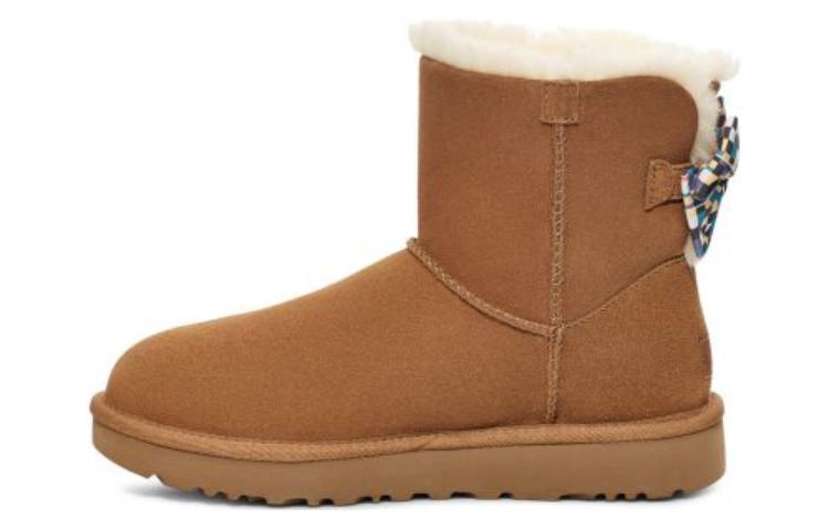 (WMNS) UGG Checkered Bow Short Snow Boots 'Brown' 1138132-CHE