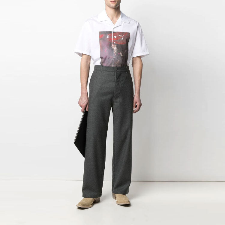Off-White SS21 Arrows Pattern Printing Short Sleeve Shirt Version White OMGA163S21FAB0070125
