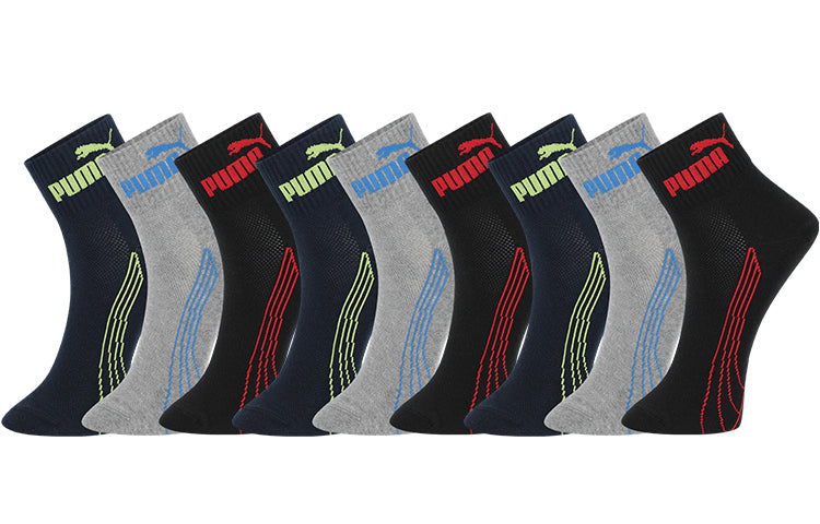 PUMA Casual Short Socks 3 Pack 'Black Grey Red Blue Yellow' 701223916-003