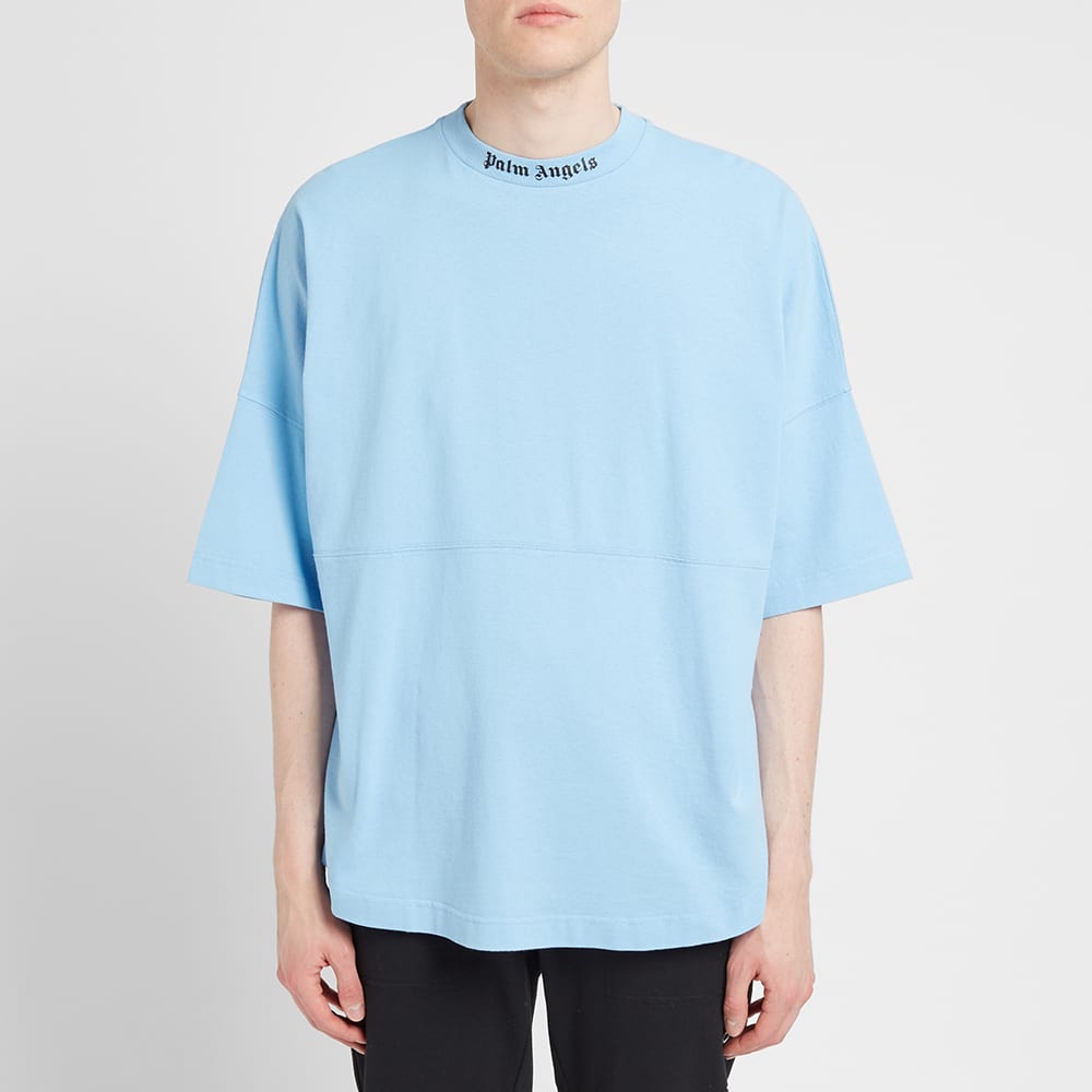 Men's PALM ANGELS Logo Mock Neck Tee Logo Printing Short Sleeve Blue PMAA002E194130023110