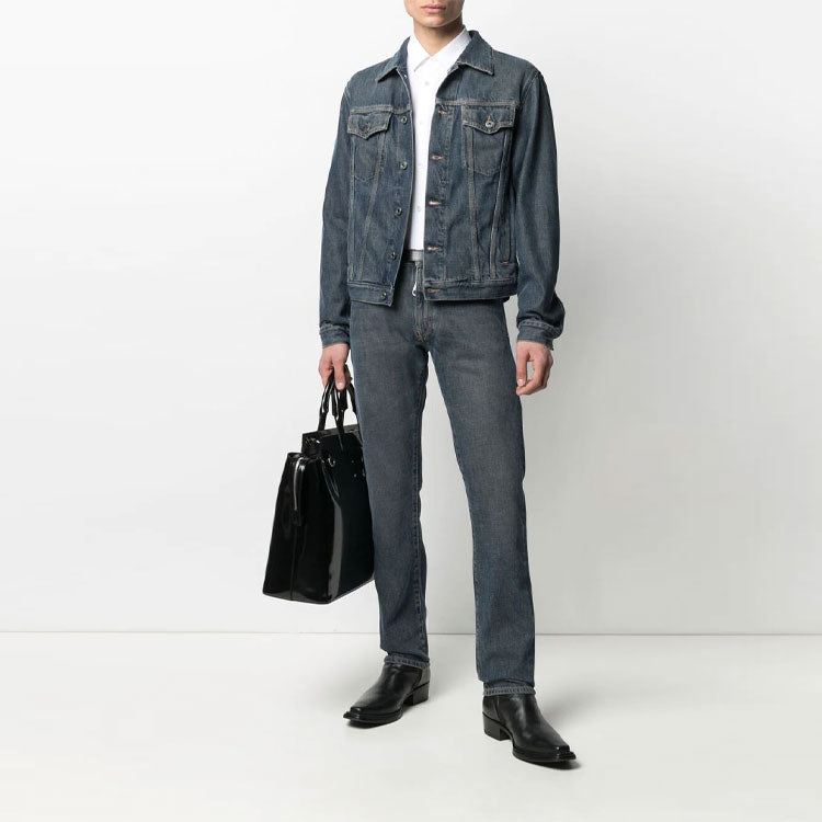 Off-White SS21 Logo Pattern Printing Denim Jacket Loose Fit Denim Blue OMYE054S21DEN0044701