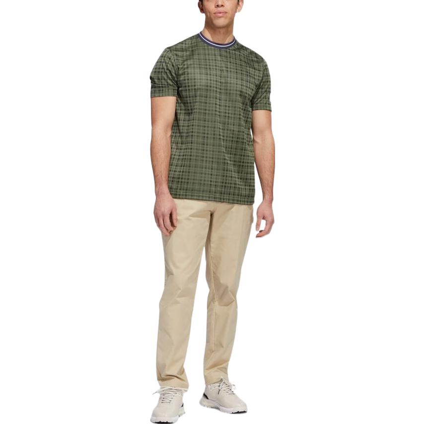 Men's adidas Golf Sports Plaid Round Neck Short Sleeve Natural Green T-Shirt HF9098