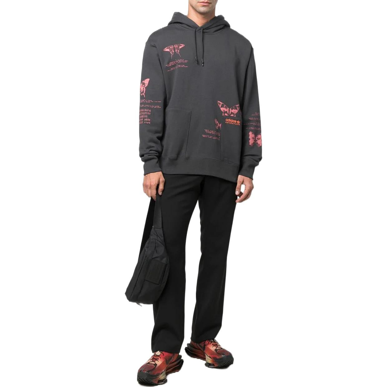 Men's adidas originals Butterfly Pattern Printing Hooded Long Sleeves Gray HF4792