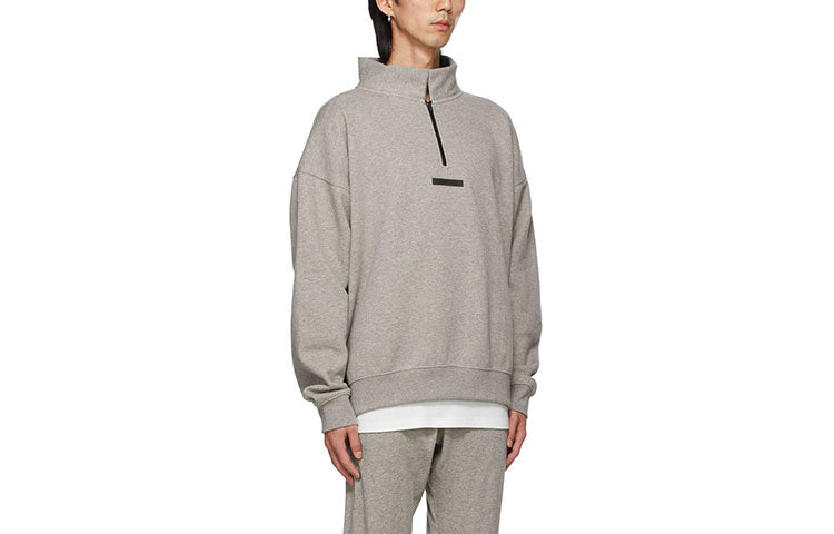 Fear of God Essentials FW21 Mock Neck Half Zip Sweatshirt Heather Oatmeal FOG-FW21-079