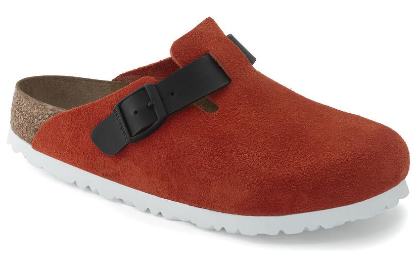 Birkenstock Boston Suede Leather/Birko-Flor Narrow Fit 'Tomato/Black' 1025971