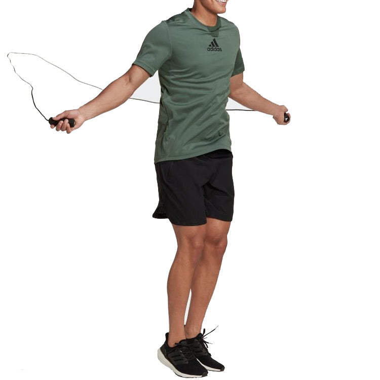 Men's adidas Solid Color Stripe Logo Printing Round Neck Short Sleeve Japanese Version Green T-Shirt HM4781