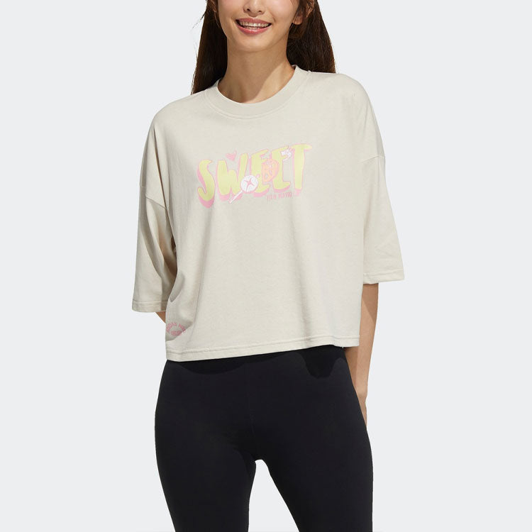 (WMNS) adidas neo May Love Tee Alphabet Printing Sports Round Neck Short Sleeve Bauxite Brown H62002