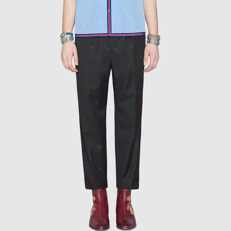 Men's Gucci Wool Bee Pattern Casual Black Long Pants/Trousers 522941-Z589E-4633