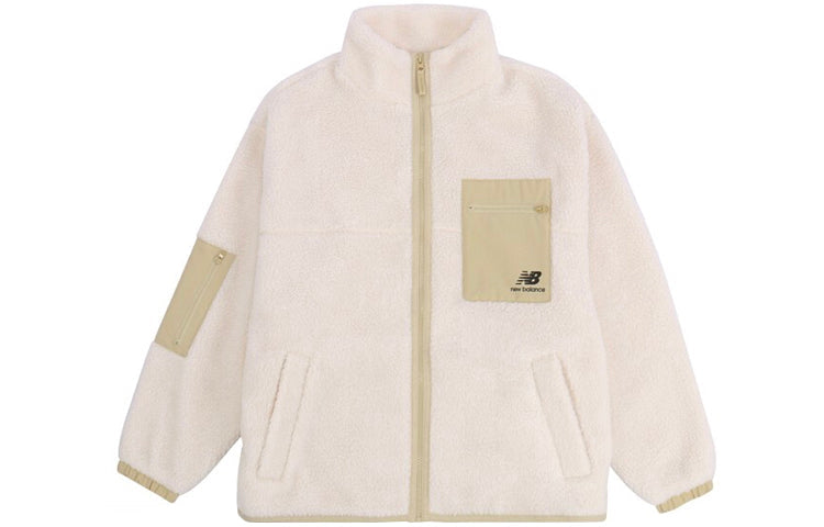 (WMNS) New Balance Splicing Retro Stand Collar Knit Lamb's Wool Short Beige Jacket AWJ13326-MSU