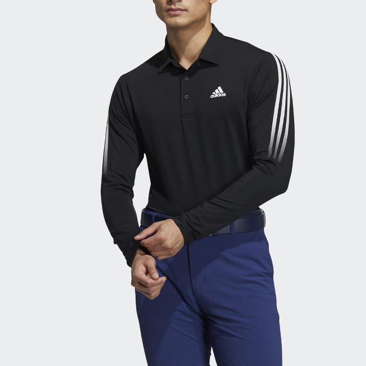 Men's adidas Stripe Buckle Long Sleeves Black Polo Shirt HA3125