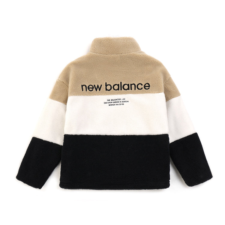 New Balance Plus Colorblock Patch Detail Zip Up Teddy Jacket Asia Sizing 'White Tan Black' 6DC44823-BEI