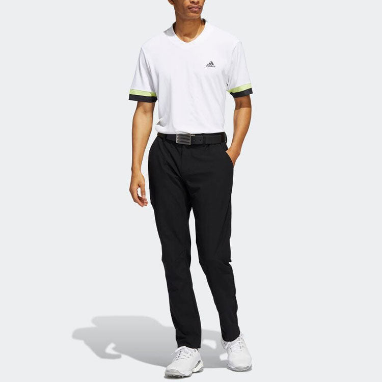 Men's adidas V Neck Colorblock Stripe Logo Pullover Short Sleeve Japanese Version White T-Shirt HI4754