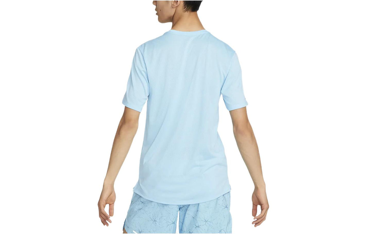 Men's Nike Dri-Fit Miler D.Y.E. Alphabet Logo Sports Round Neck Short Sleeve Blue T-Shirt DQ4735-499