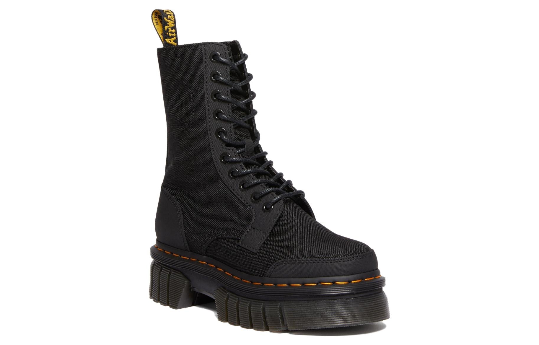 (WMNS) Dr. Martens Audrick 10-eye Synthetic Leather Platform Boots 'Black' 30680001