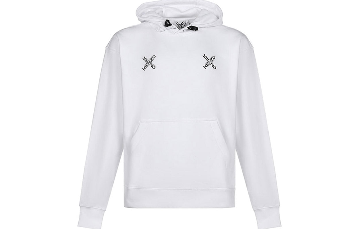 Men's KENZO FW20 XLogo Cotton Fleece Lined Loose Hooded Long Sleeves White FA65SW5324MS-01