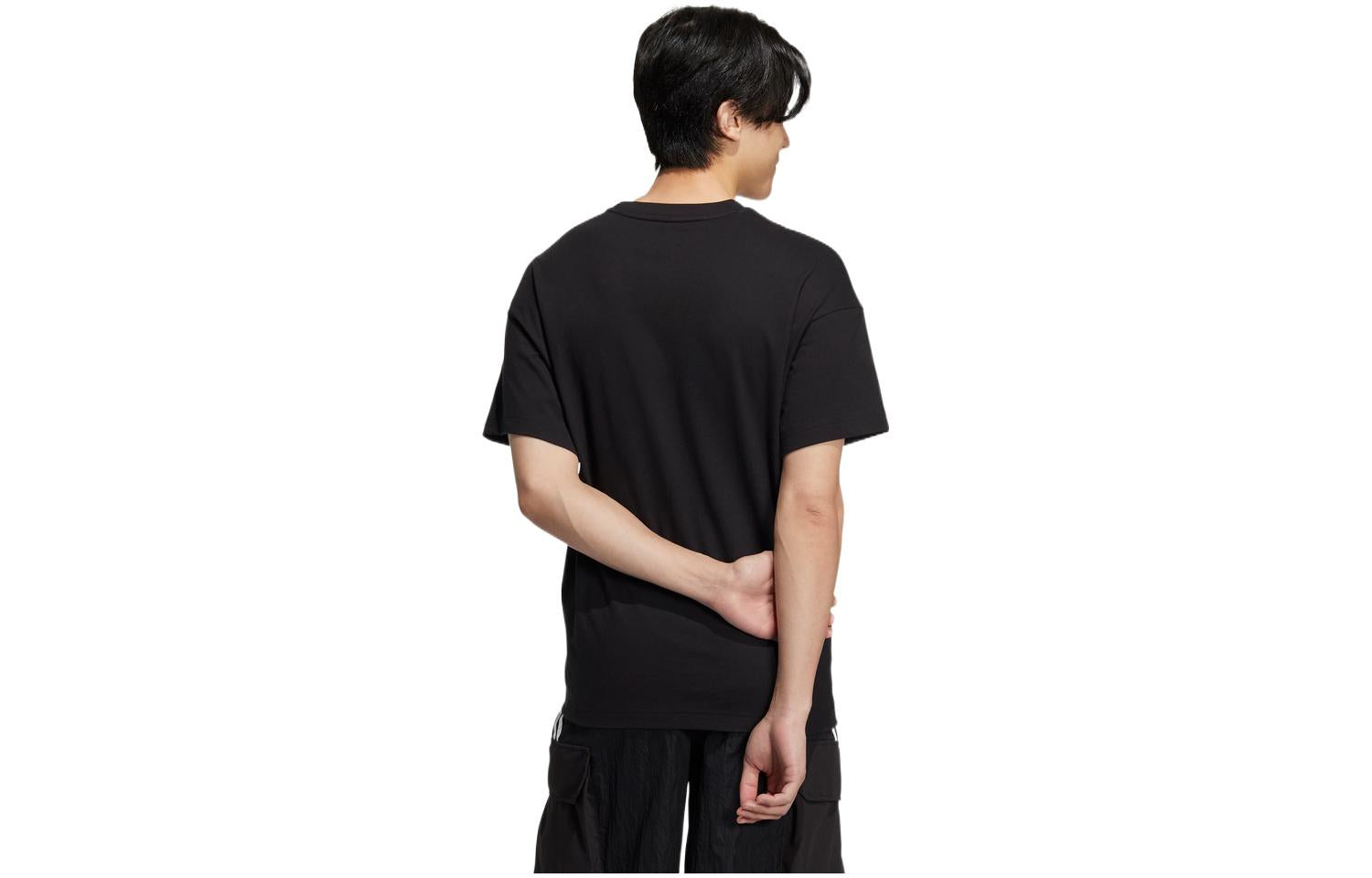 adidas neo Logo Printing Round Neck Pullover Short Sleeve Black T-Shirt HN4743