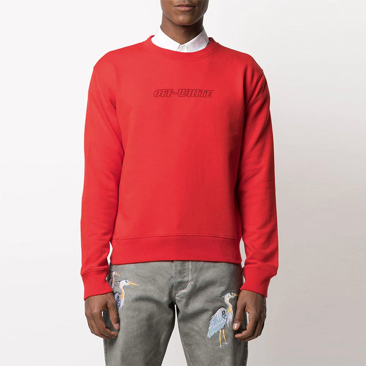 Off-White Logo Embroidered Long Sleeves Round Neck Version Red OMBA025R21FLE0082531