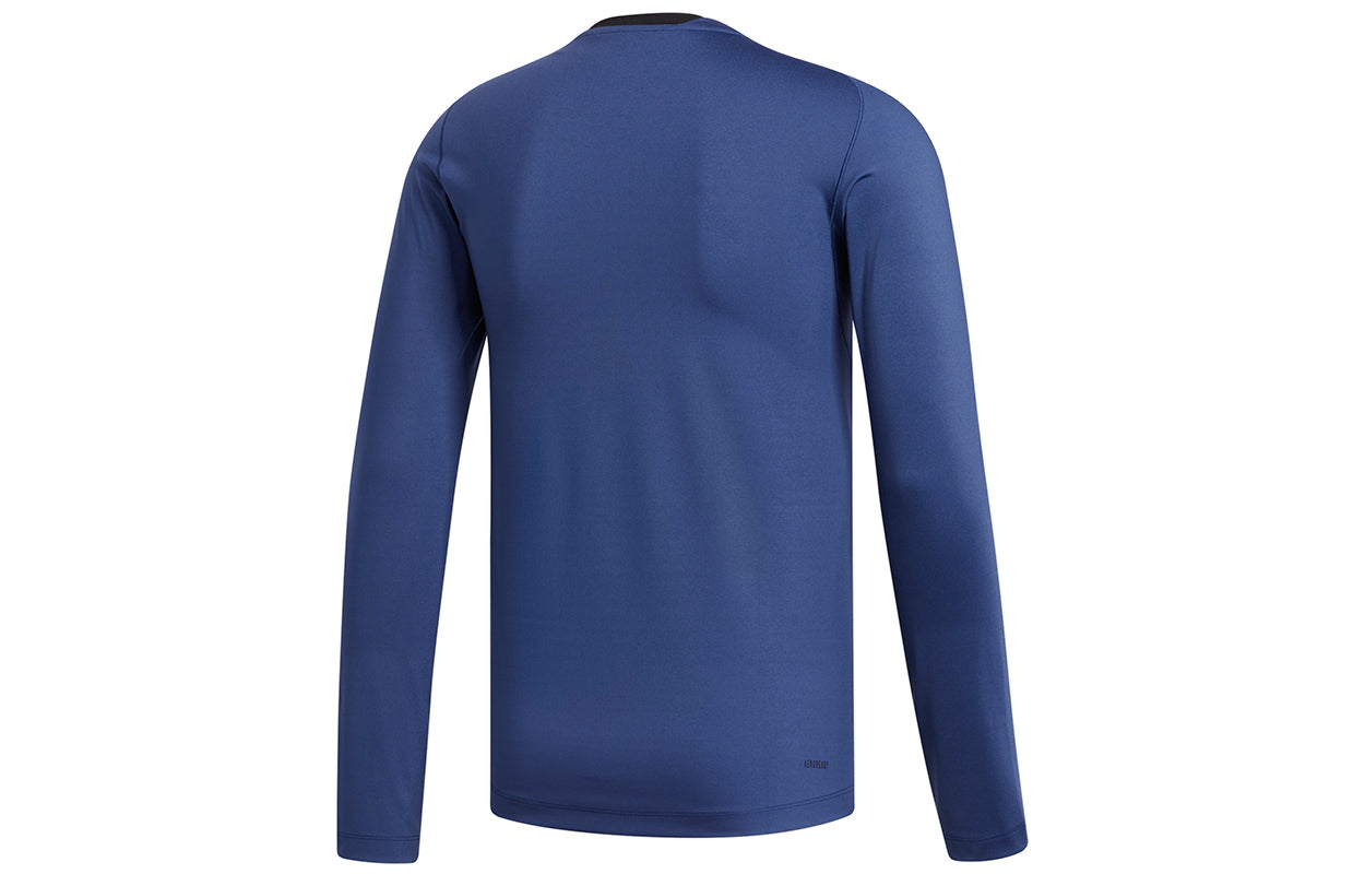 Men's adidas Ask2 Prm Tee Ls Training Sports Slim Fit Round Neck Long Sleeves Indigo T-Shirt FL4346