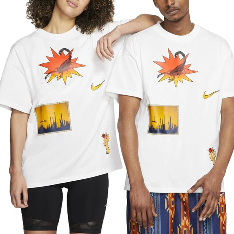 Nike Basketball Sports Funny Printing Sports Round Neck Short Sleeve Couple Style White CD1308-100