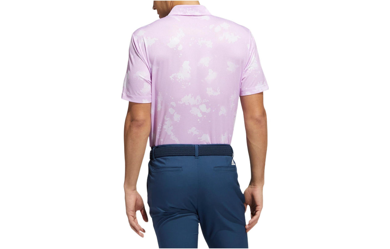 Men's adidas Full Print Pattern Lapel Short Sleeve Purple Polo Shirt HN7137