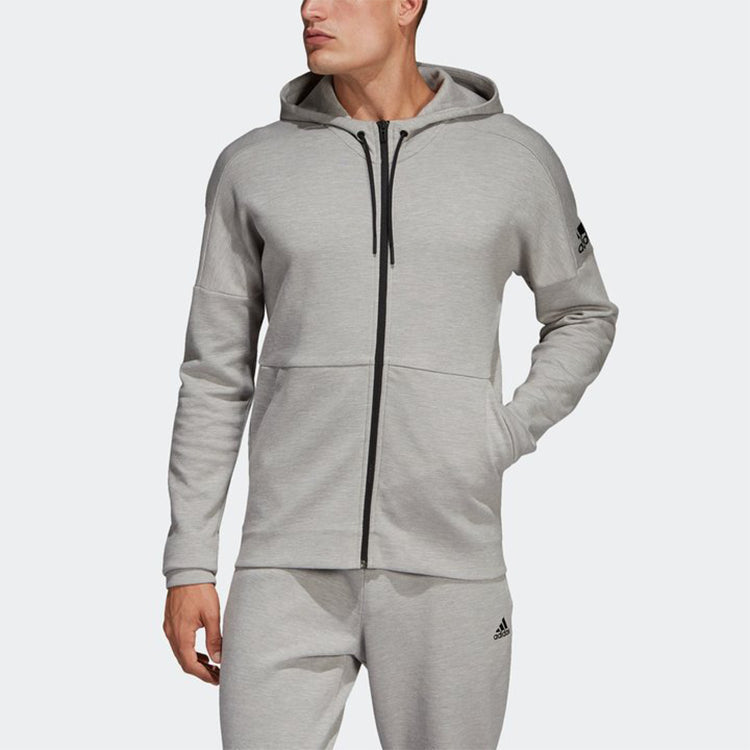adidas Id Stadium Fz logo Casual Sports Knit Hooded Jacket Gray DU1138