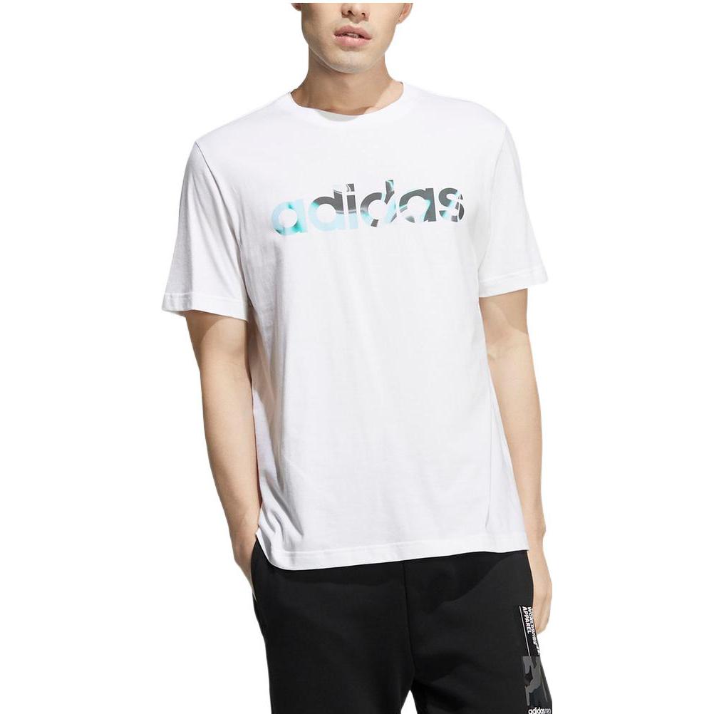 Men's adidas neo Solid Color Alphabet Printing Round Neck Casual Short Sleeve White T-Shirt HD4682