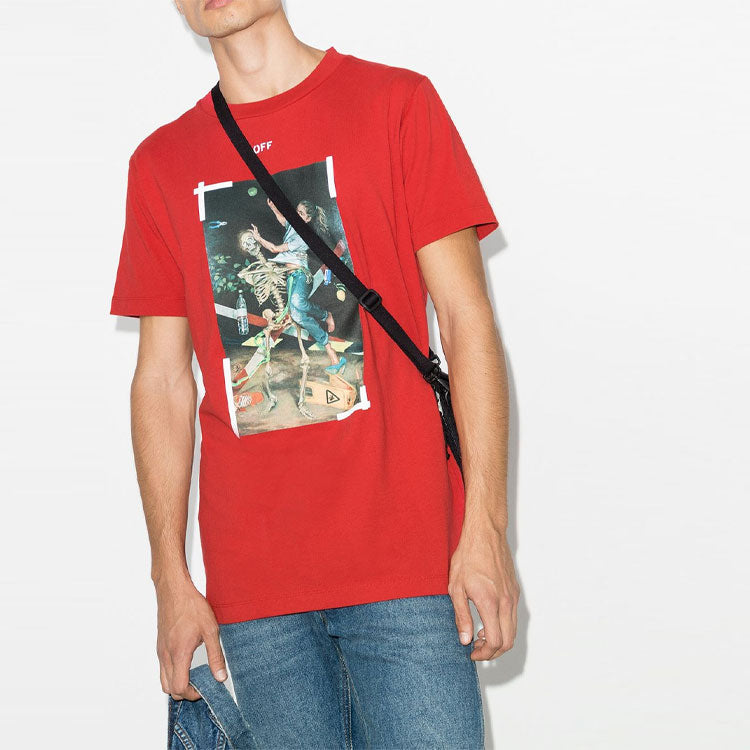 Off-White SS21 Printing Round Neck Short Sleeve Loose Fit Red OMAA038F20FAB0152540