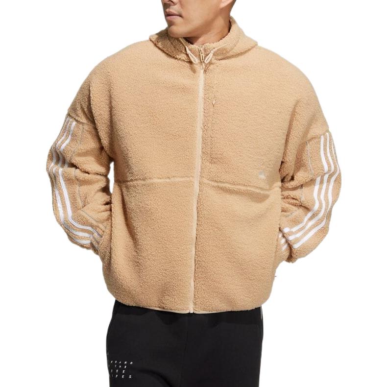 adidas Stripe  Hooded Casual Jacket Unisex Khaki HP1375