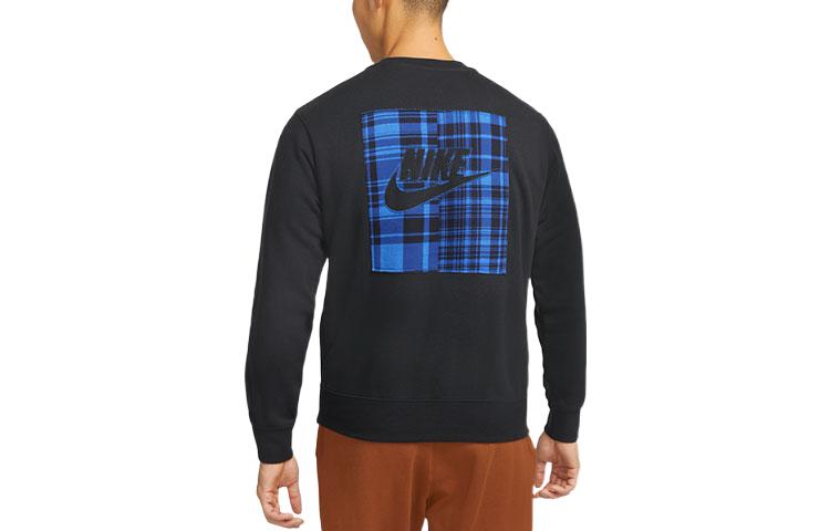 Men's Nike Back Plaid Logo Round Neck Casual Pullover Black DO2972-010