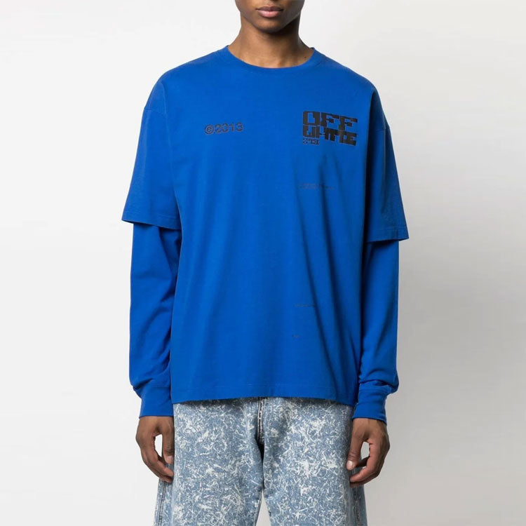 Off-White SS21 Logo Printing Long Sleeves Ordinary Version Blue OMAB022S21JER0054510