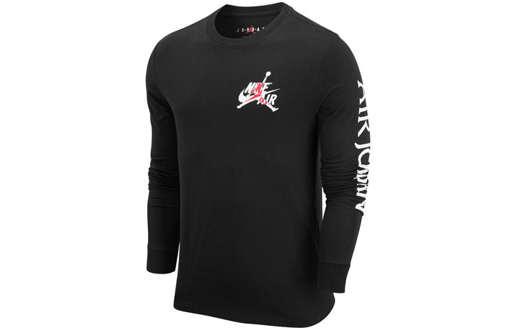 Men's Air Jordan Logo Printing Round Neck Long Sleeves Black T-Shirt DN1447-010
