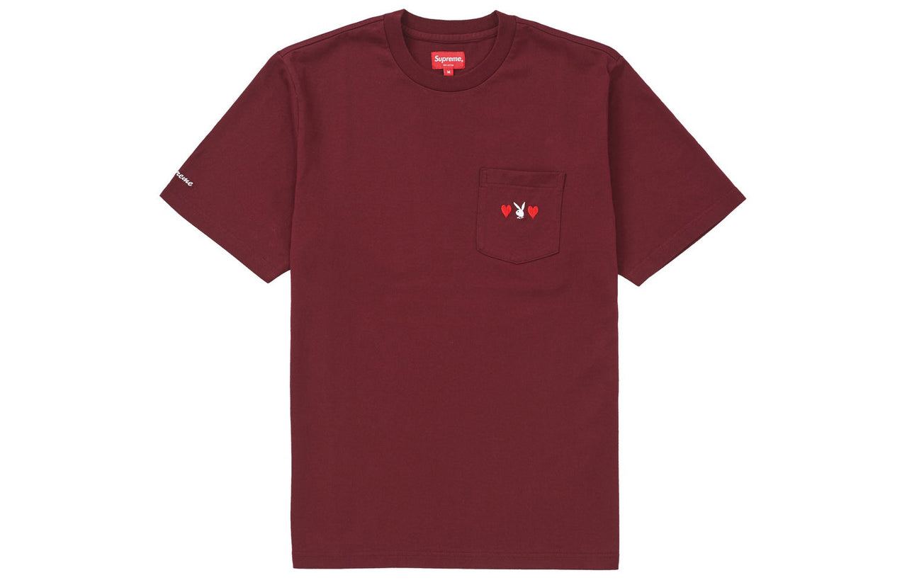 Supreme FW18 x Playboy Pocket Tee Burgundy Crossover Solid Color Unisex Red SUP-FW18-636