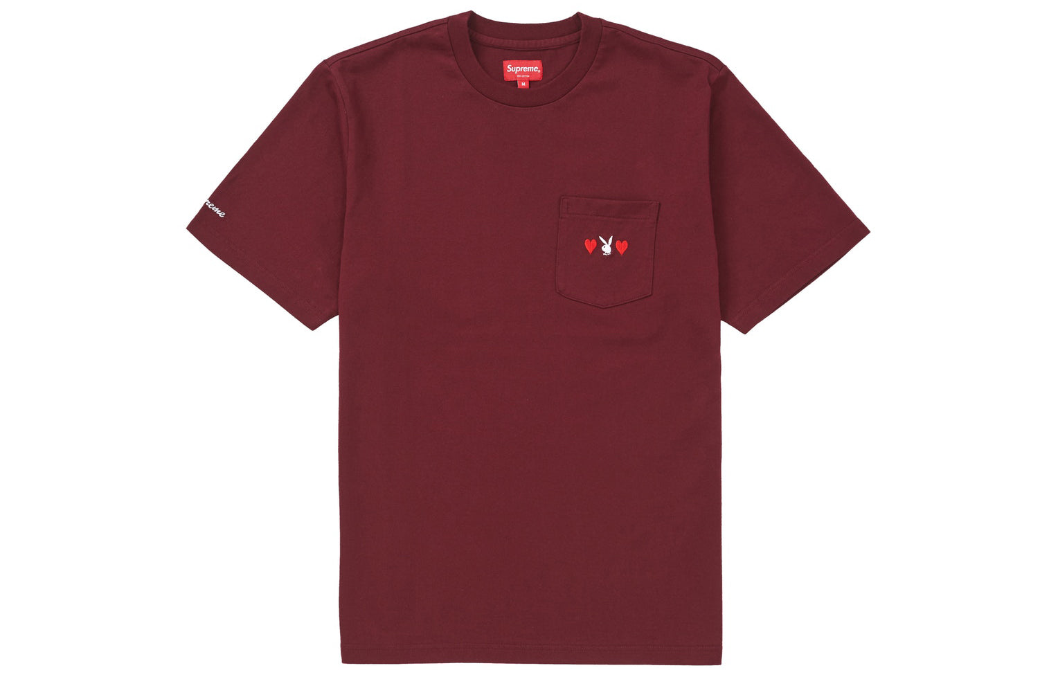 Supreme FW18 x Playboy Pocket Tee Burgundy Crossover Solid Color Unisex Red SUP-FW18-636