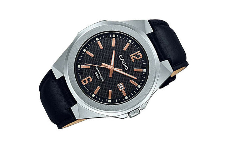 CASIO Waterproof Mens SilverBlack Analog MTP-E158L-1A2021